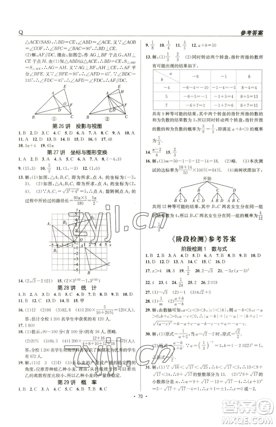 新疆青少年出版社2023升學(xué)錦囊九年級(jí)全一冊(cè)數(shù)學(xué)青島專(zhuān)版參考答案