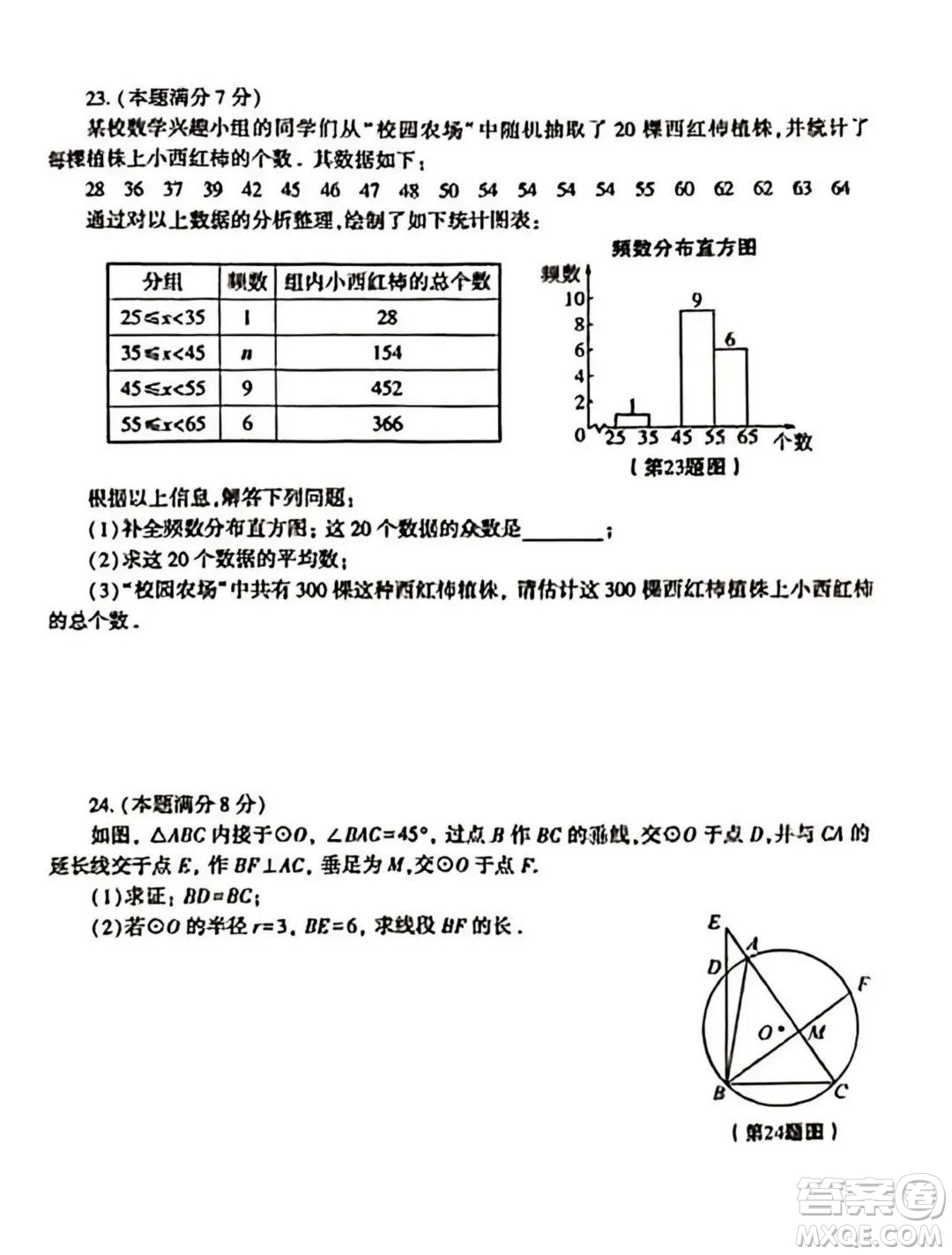 2023陜西中考數(shù)學(xué)試卷答案