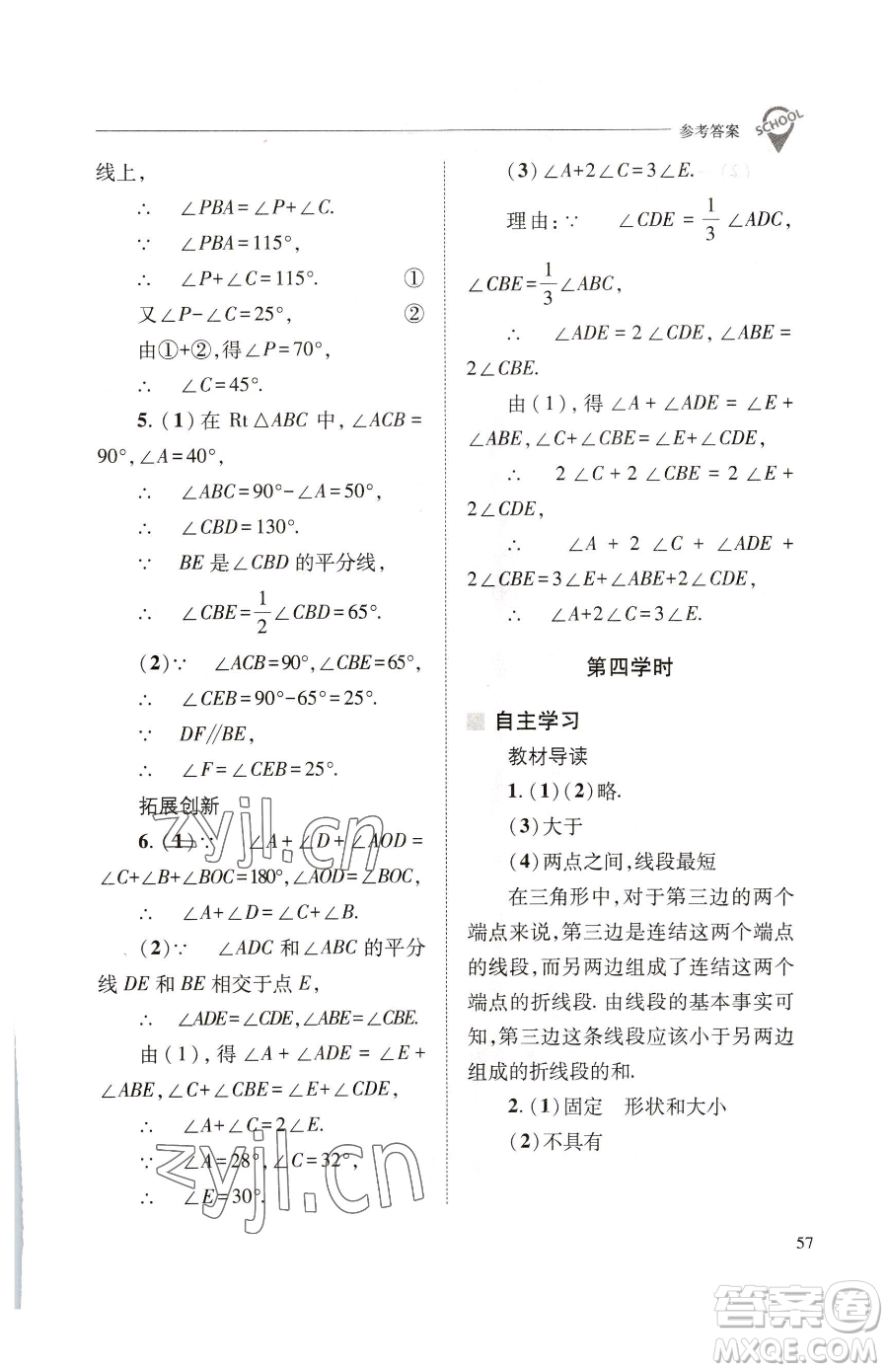 山西教育出版社2023新課程問題解決導(dǎo)學(xué)方案七年級下冊數(shù)學(xué)華東師大版參考答案