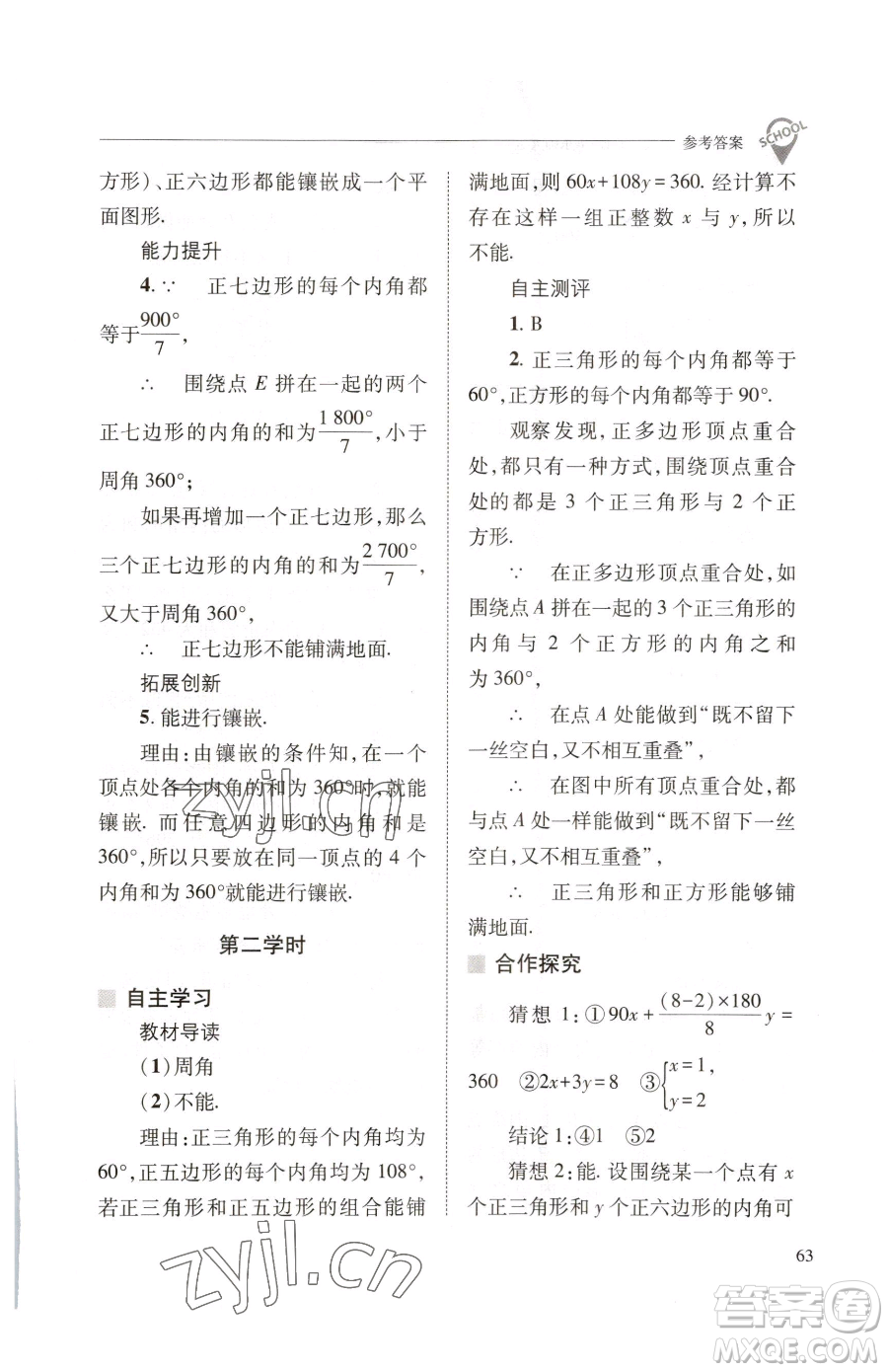 山西教育出版社2023新課程問題解決導(dǎo)學(xué)方案七年級下冊數(shù)學(xué)華東師大版參考答案