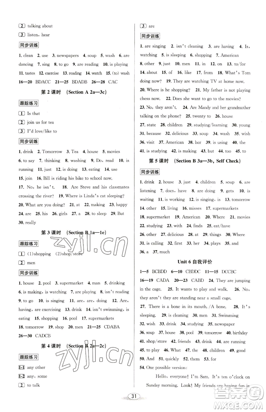 北京教育出版社2023教與學(xué)課程同步講練七年級(jí)下冊(cè)英語人教版參考答案