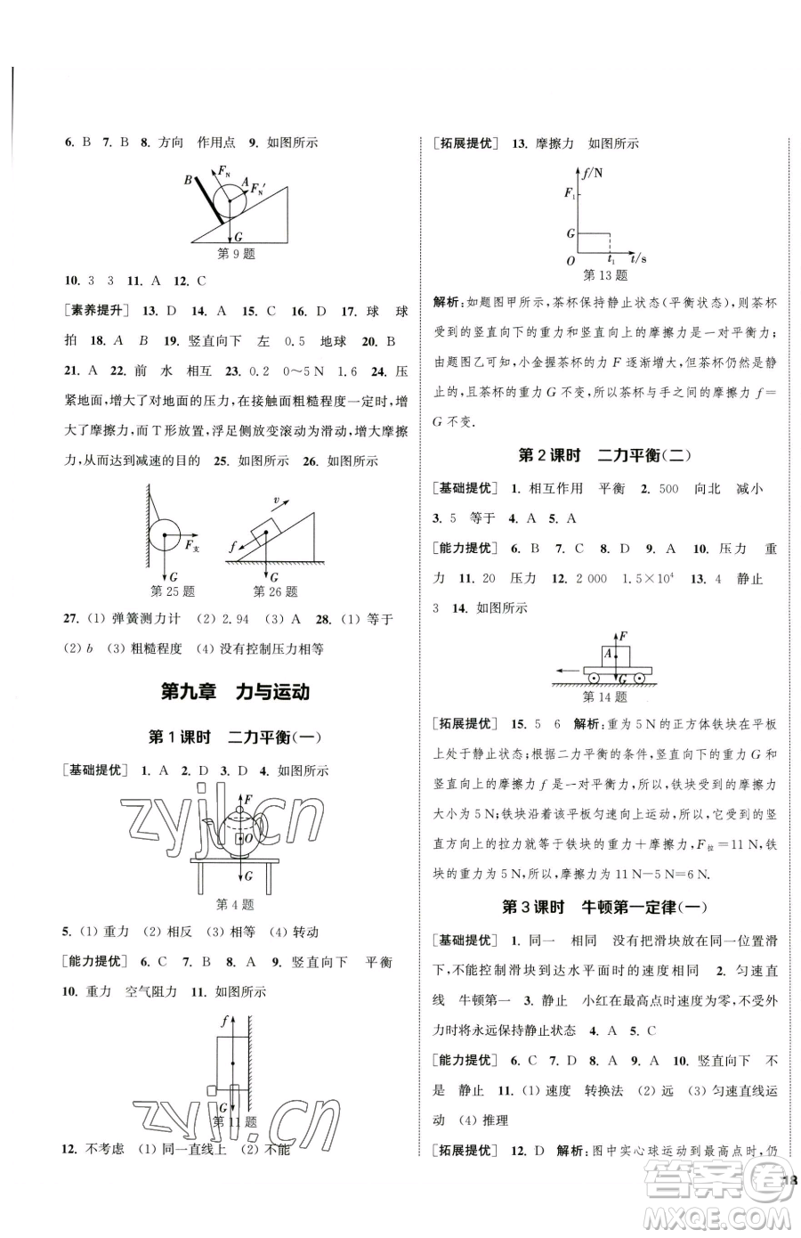 南京大學(xué)出版社2023提優(yōu)訓(xùn)練課課練八年級下冊物理蘇科版徐州專版參考答案