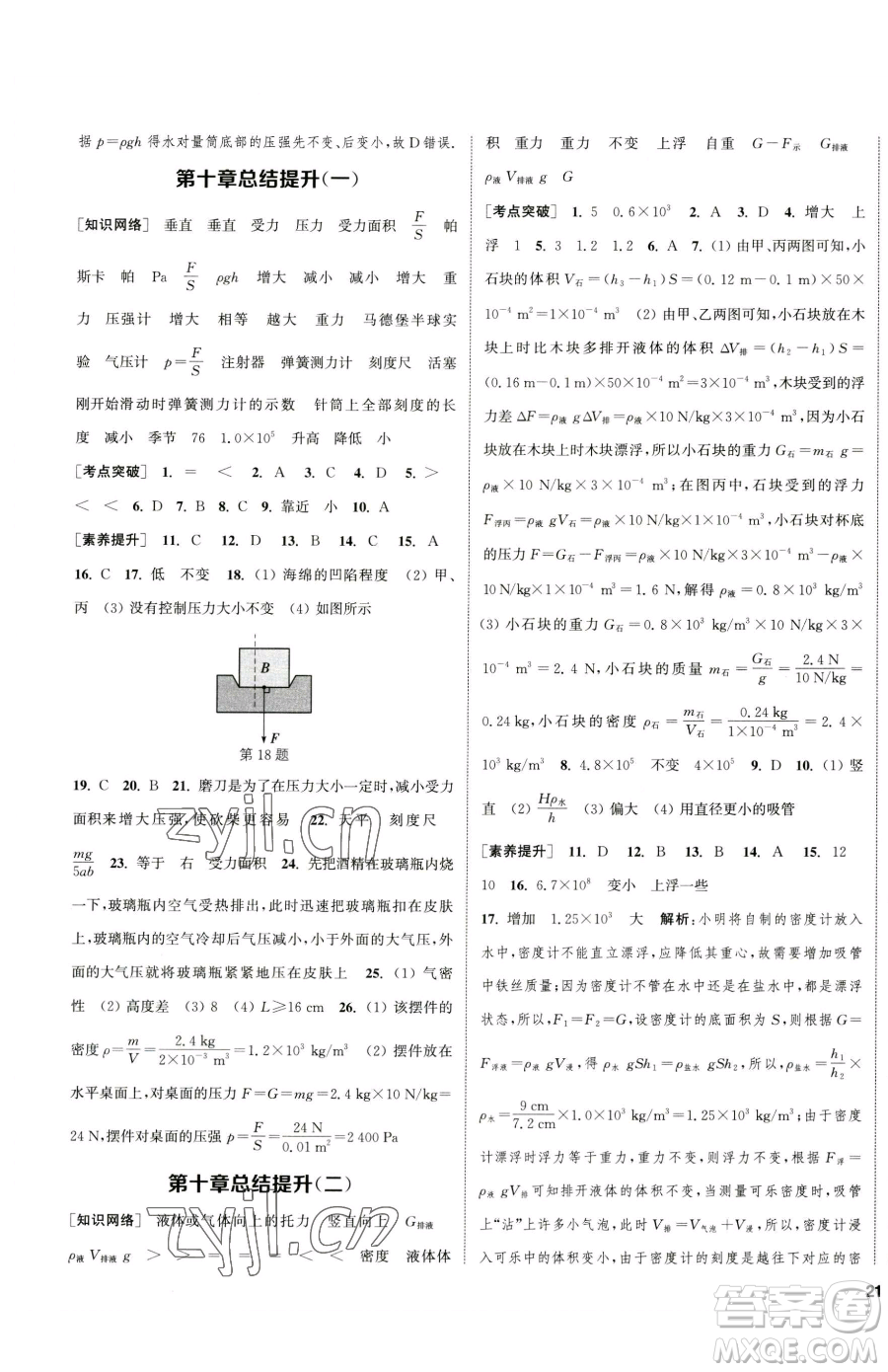 南京大學(xué)出版社2023提優(yōu)訓(xùn)練課課練八年級下冊物理蘇科版徐州專版參考答案