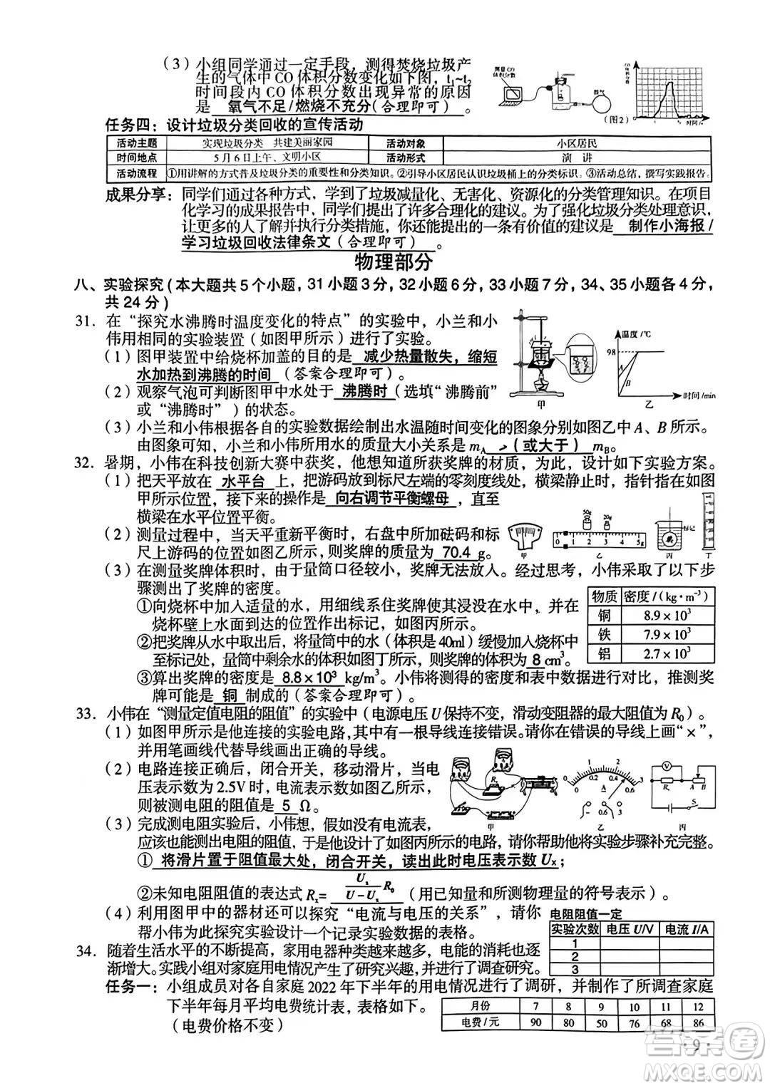 2023山西中考理科綜合真題卷答案