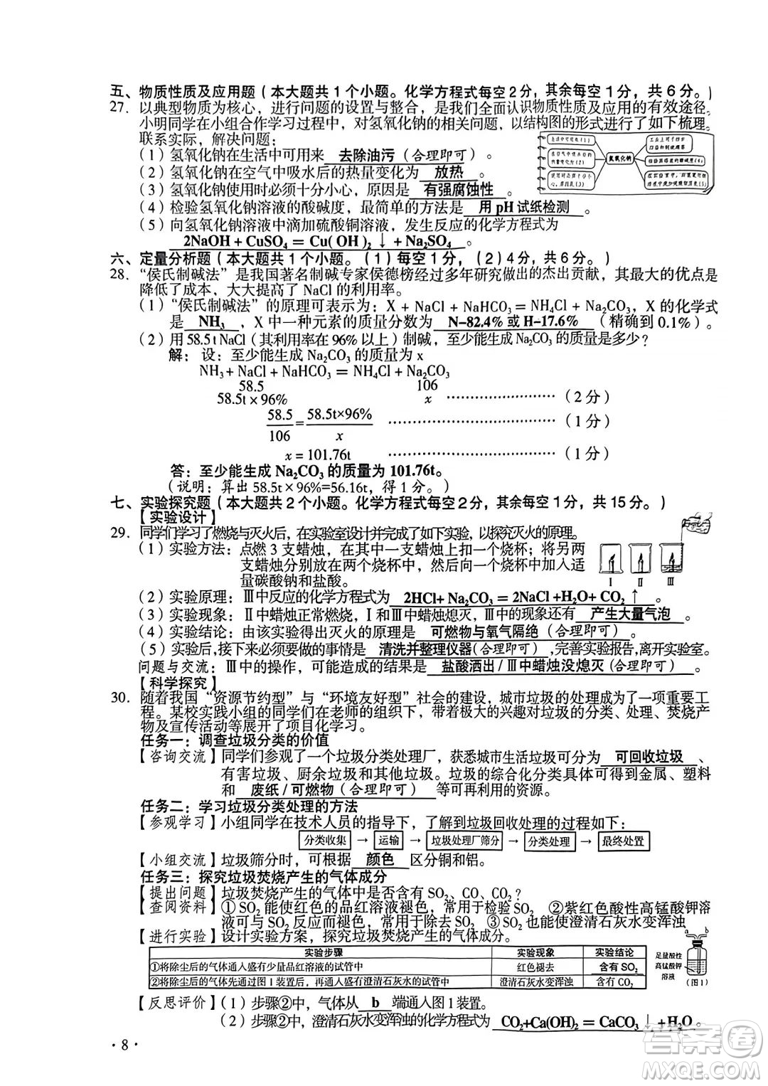 2023山西中考理科綜合真題卷答案