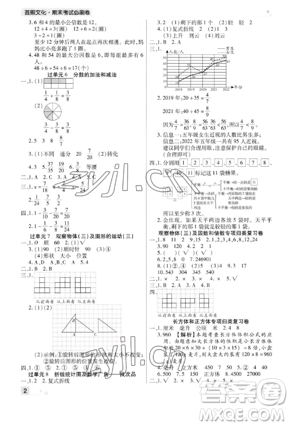 北方婦女兒童出版社2023期末考試必刷卷五年級(jí)下冊數(shù)學(xué)人教版河南專版參考答案