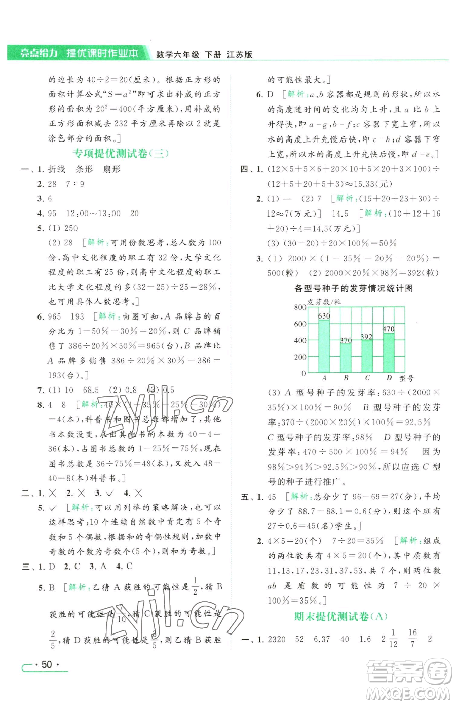 北京教育出版社2023亮點給力提優(yōu)課時作業(yè)本六年級下冊數(shù)學江蘇版參考答案