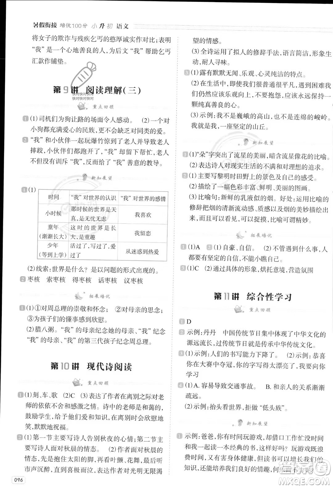 南方日?qǐng)?bào)出版社2023暑假銜接培優(yōu)100分小升初語文16講通用版參考答案