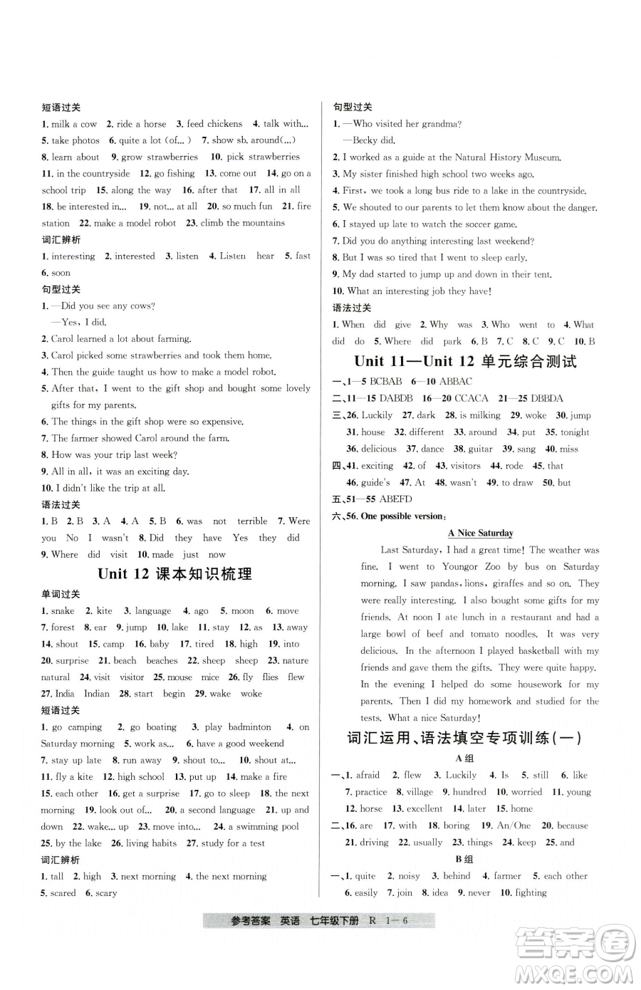 寧波出版社2023期末直通車七年級(jí)下冊(cè)英語(yǔ)人教版參考答案