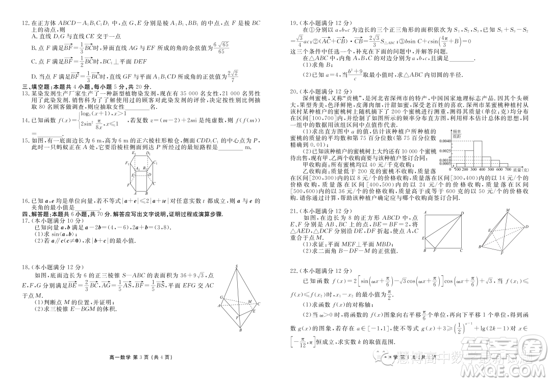 廣東2022-2023學(xué)年度第二學(xué)期五校聯(lián)盟高一期末聯(lián)考數(shù)學(xué)試卷答案