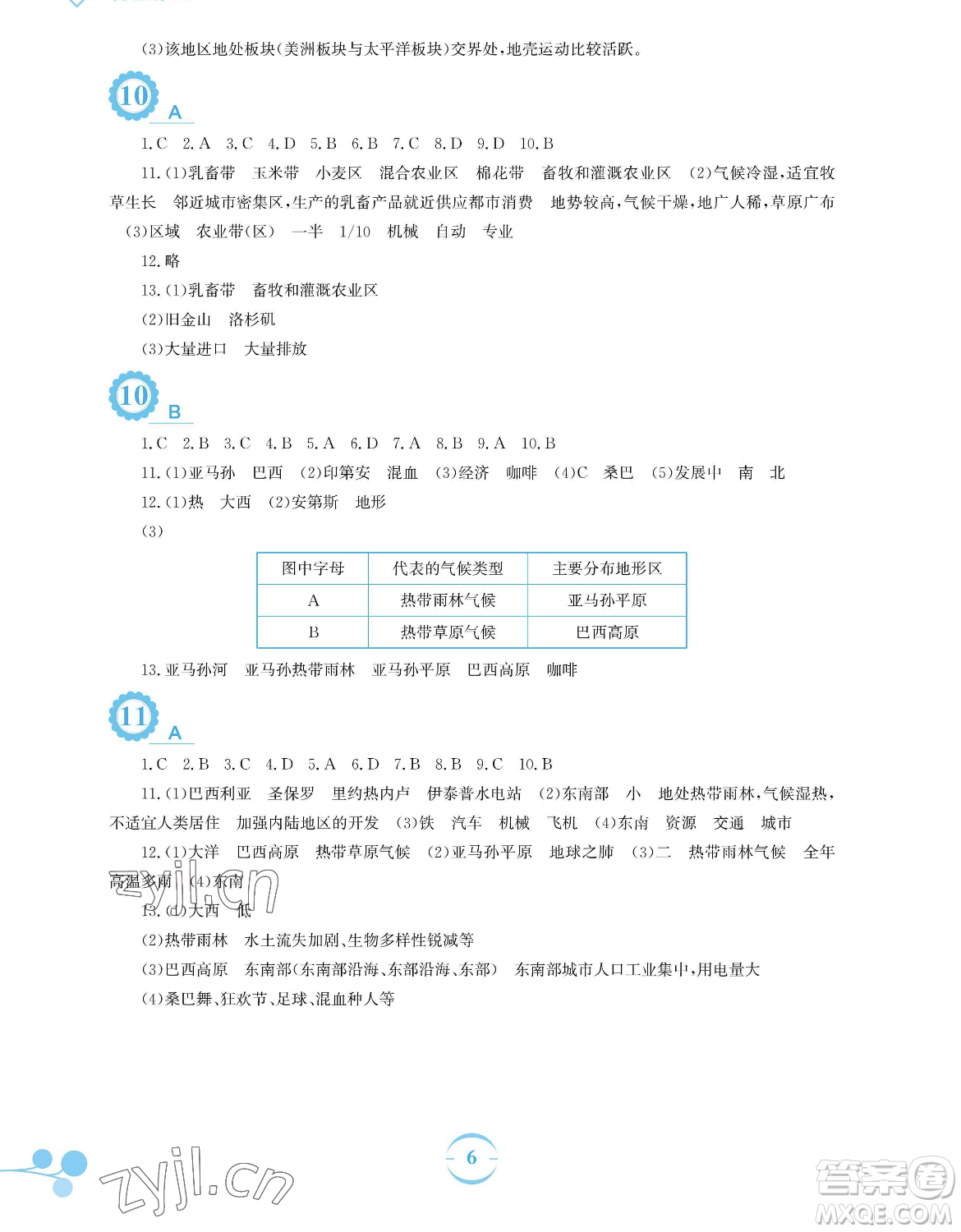 安徽教育出版社2023暑假作業(yè)七年級地理商務(wù)星球版參考答案