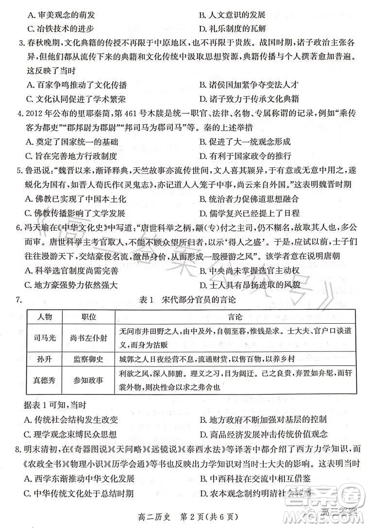 滄州市2023學(xué)年高二下學(xué)期期末教學(xué)質(zhì)量監(jiān)測(cè)歷史試卷答案