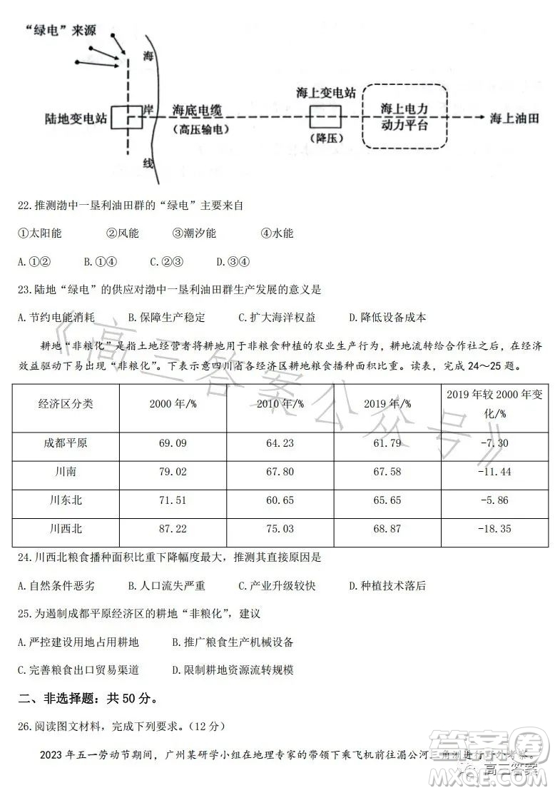 2023年春季學(xué)期高二年級(jí)7月質(zhì)量檢測地理試卷答案