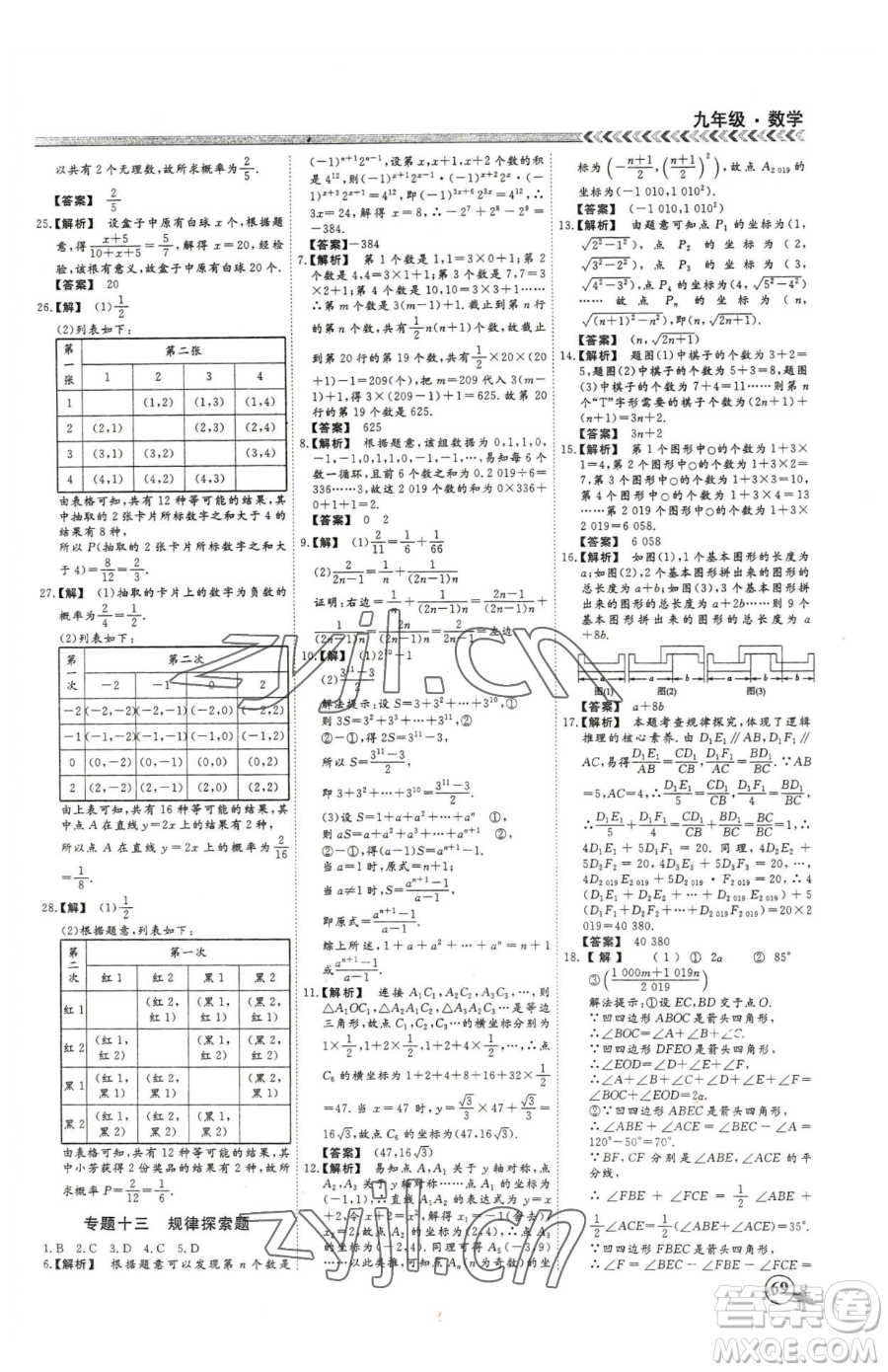 云南大學(xué)出版社2023假期沖冠九年級(jí)數(shù)學(xué)人教版參考答案