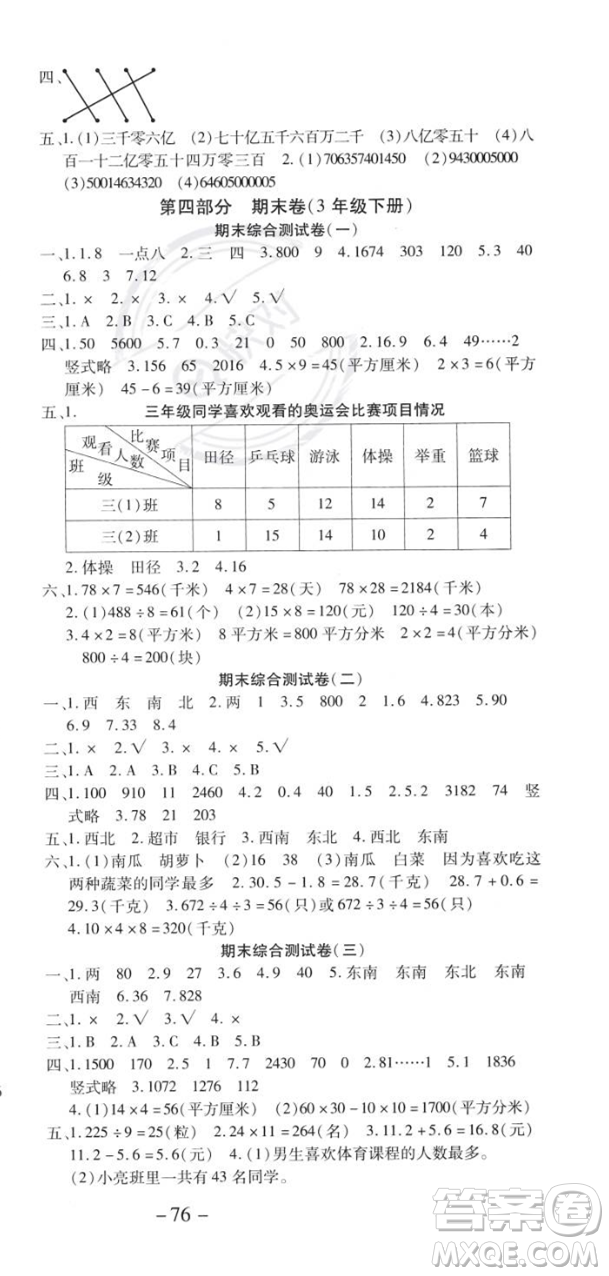 黃山書(shū)社2023智趣暑假溫故知新三年級(jí)數(shù)學(xué)人教版參考答案