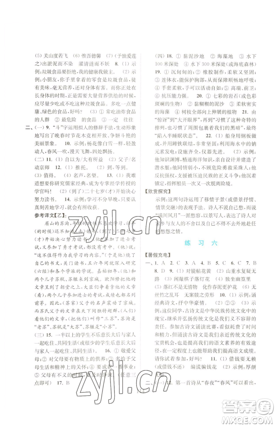 南京大學(xué)出版社2023暑假接力棒七升八綜合篇通用版參考答案