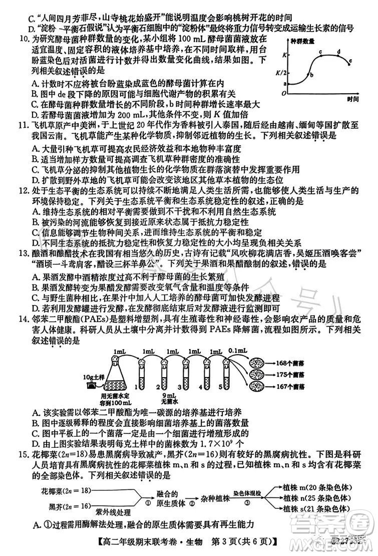 遼寧2023高二下學期期末聯(lián)考卷232755Z生物學試卷答案