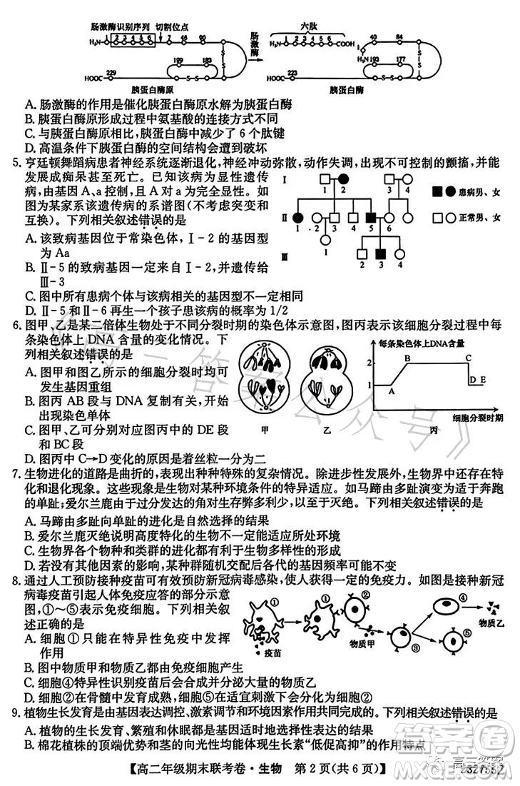 遼寧2023高二下學期期末聯(lián)考卷232755Z生物學試卷答案