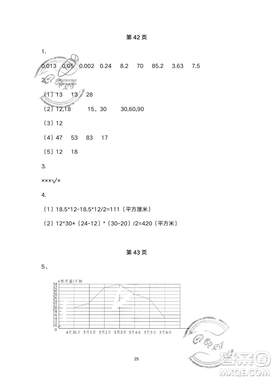 浙江教育出版社2023暑假作業(yè)本五年級合訂本R版參考答案