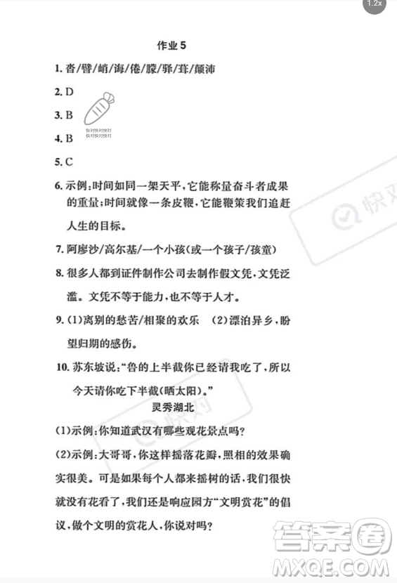 崇文書局2023年長(zhǎng)江暑假作業(yè)七年級(jí)語(yǔ)文通用版答案