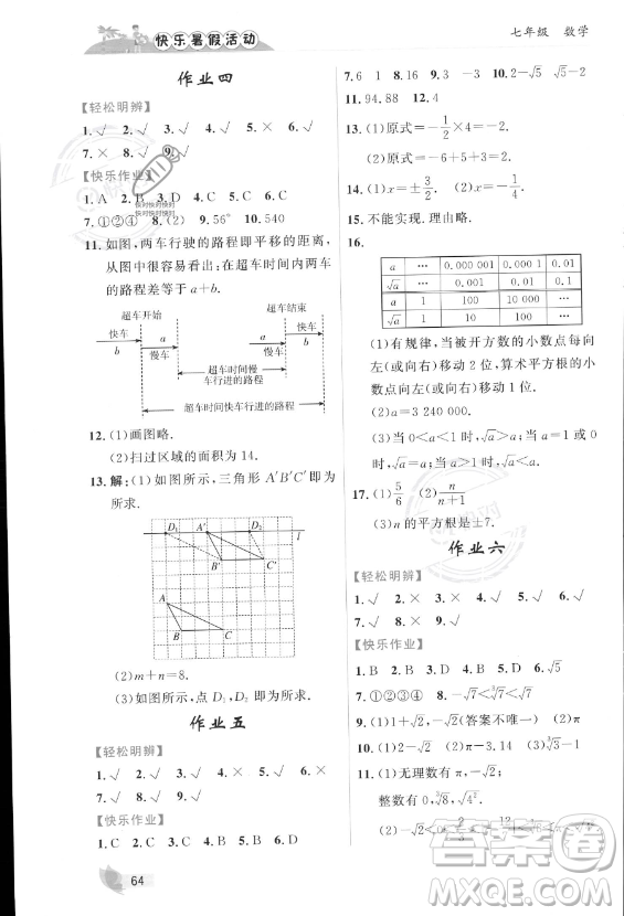 內(nèi)蒙古人民出版社2023年快樂(lè)暑假活動(dòng)七年級(jí)數(shù)學(xué)通用版答案