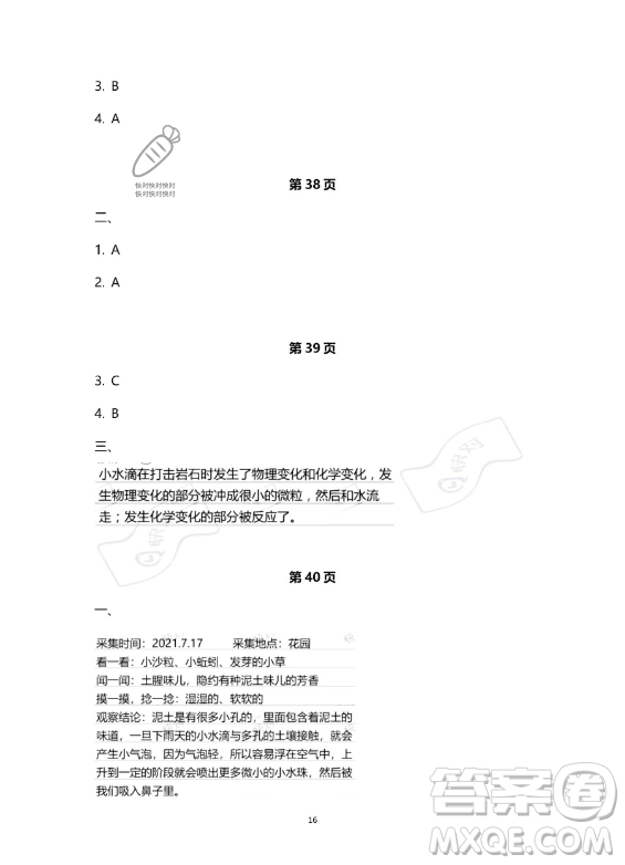 教育科學(xué)出版社2023年暑假作業(yè)四年級科學(xué)教科版答案