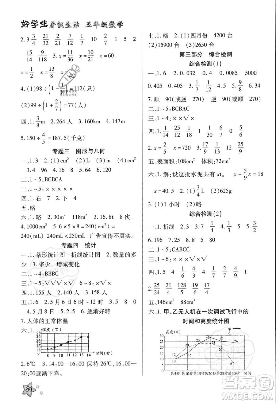 河北美術(shù)出版社2023年好學(xué)生暑假生活五年級數(shù)學(xué)冀教版答案