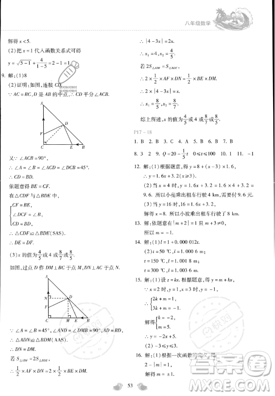 河北少年兒童出版社2023年世超金典暑假樂(lè)園八年級(jí)數(shù)學(xué)通用版答案