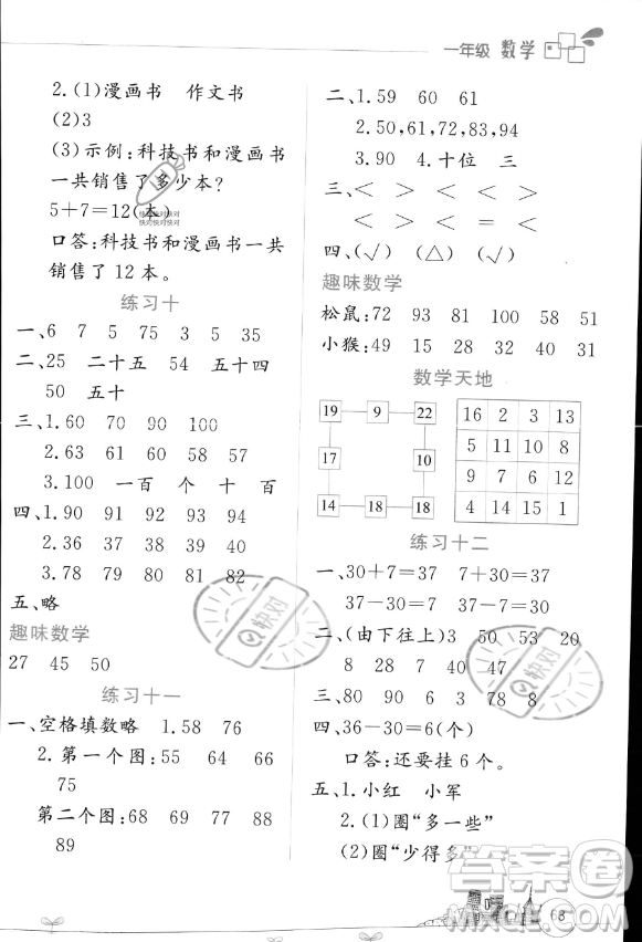 云南大學(xué)出版社2023年暑假活動(dòng)邊學(xué)邊玩一年級(jí)數(shù)學(xué)通用版答案