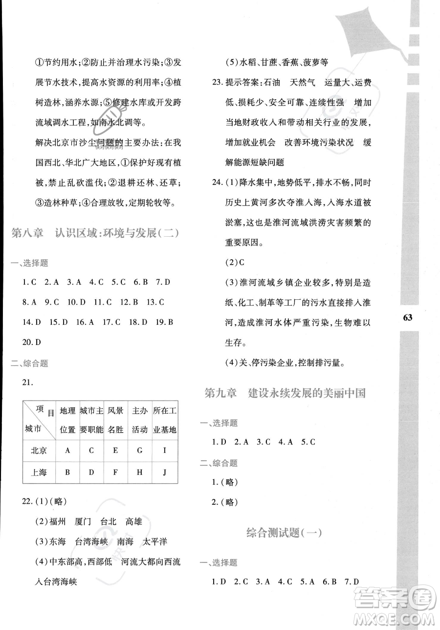 陜西人民教育出版社2023年暑假作業(yè)與生活八年級(jí)地理M版答案