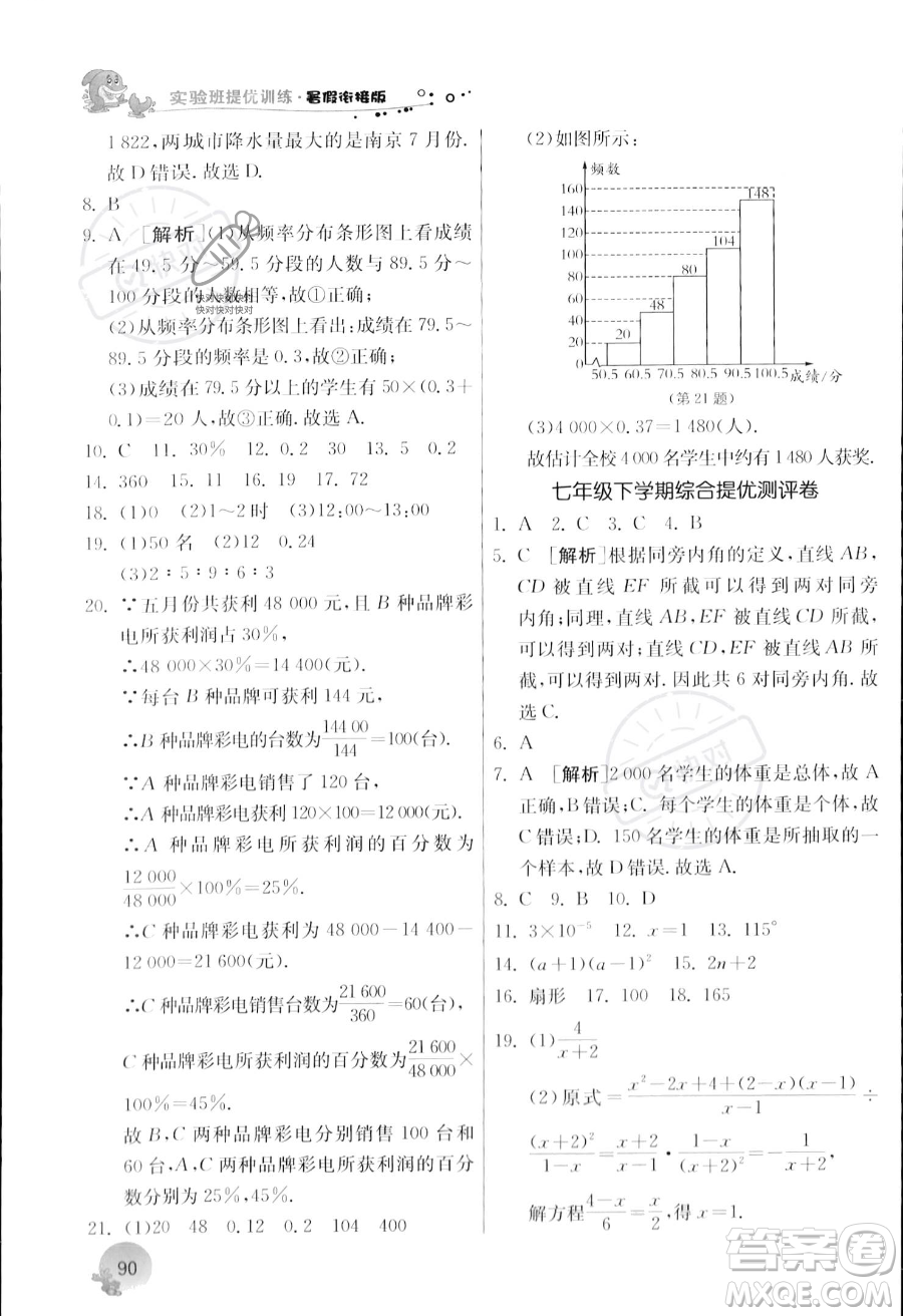 江蘇人民出版社2023年實驗班提優(yōu)訓練暑假銜接七升八年級數(shù)學浙教版答案