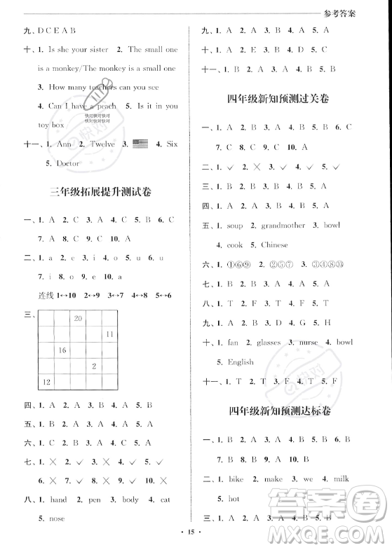 江蘇鳳凰美術(shù)出版社2023年名師點(diǎn)撥暑假銜接培優(yōu)100分三升四年級英語通用版答案