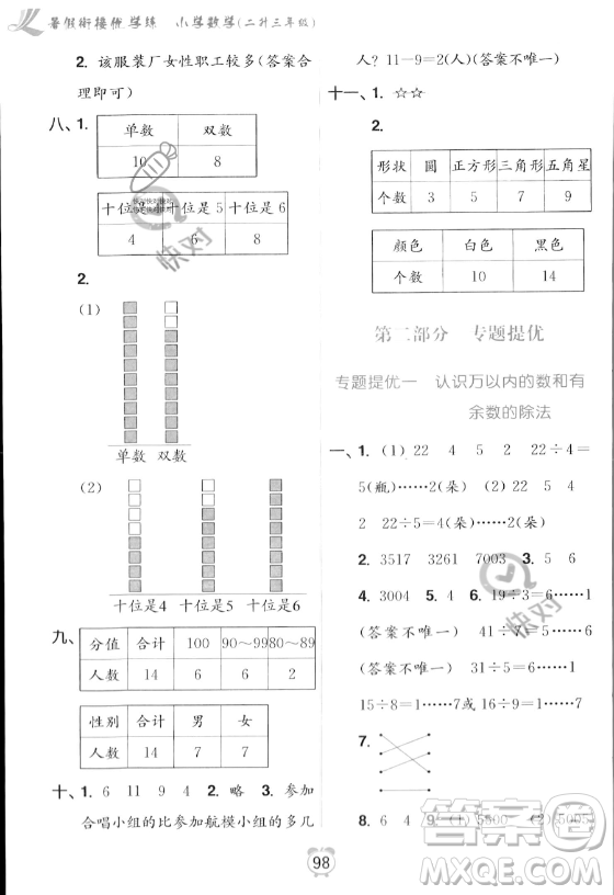 江蘇鳳凰美術出版社2023年超能學典暑假銜接優(yōu)學練二升三年級數(shù)學江蘇版答案