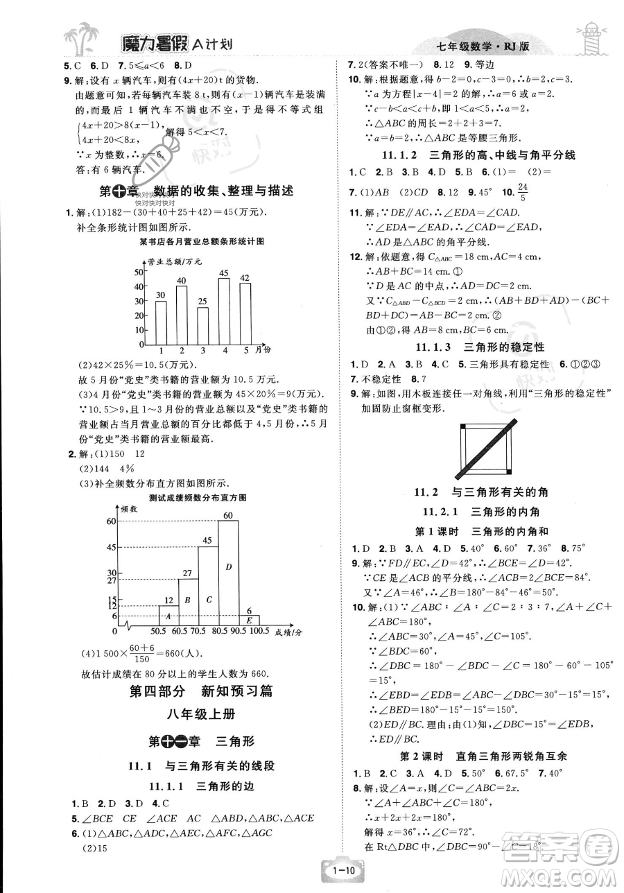 江西美術(shù)出版社2023年魔力暑假A計(jì)劃七年級(jí)數(shù)學(xué)人教版答案