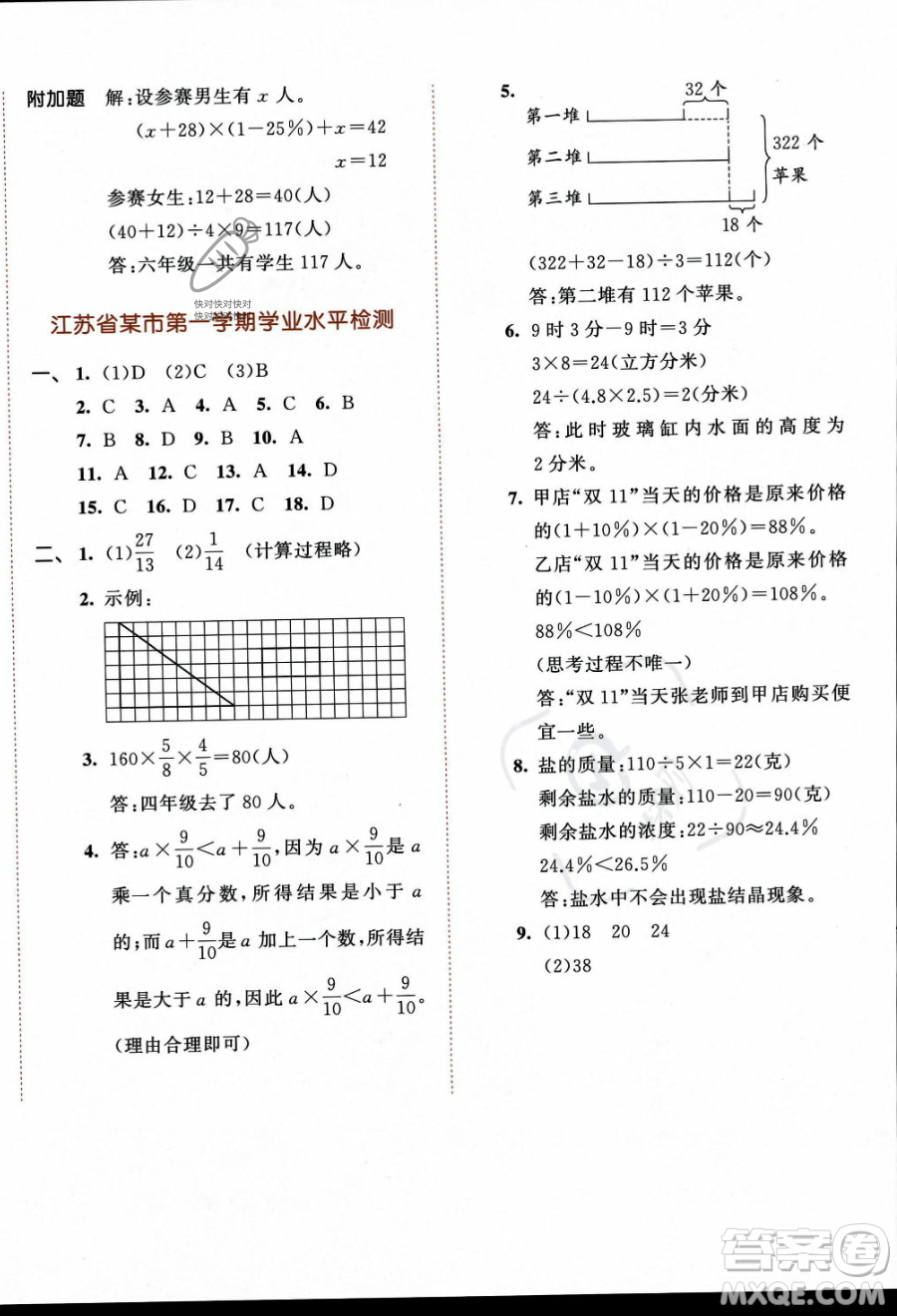 教育科學(xué)出版社2023秋季53天天練六年級上冊數(shù)學(xué)蘇教版答案