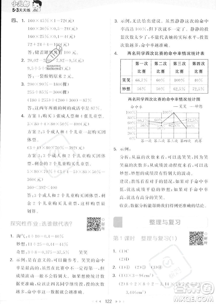 教育科學出版社2023秋季53天天練六年級上冊數(shù)學北師大版答案