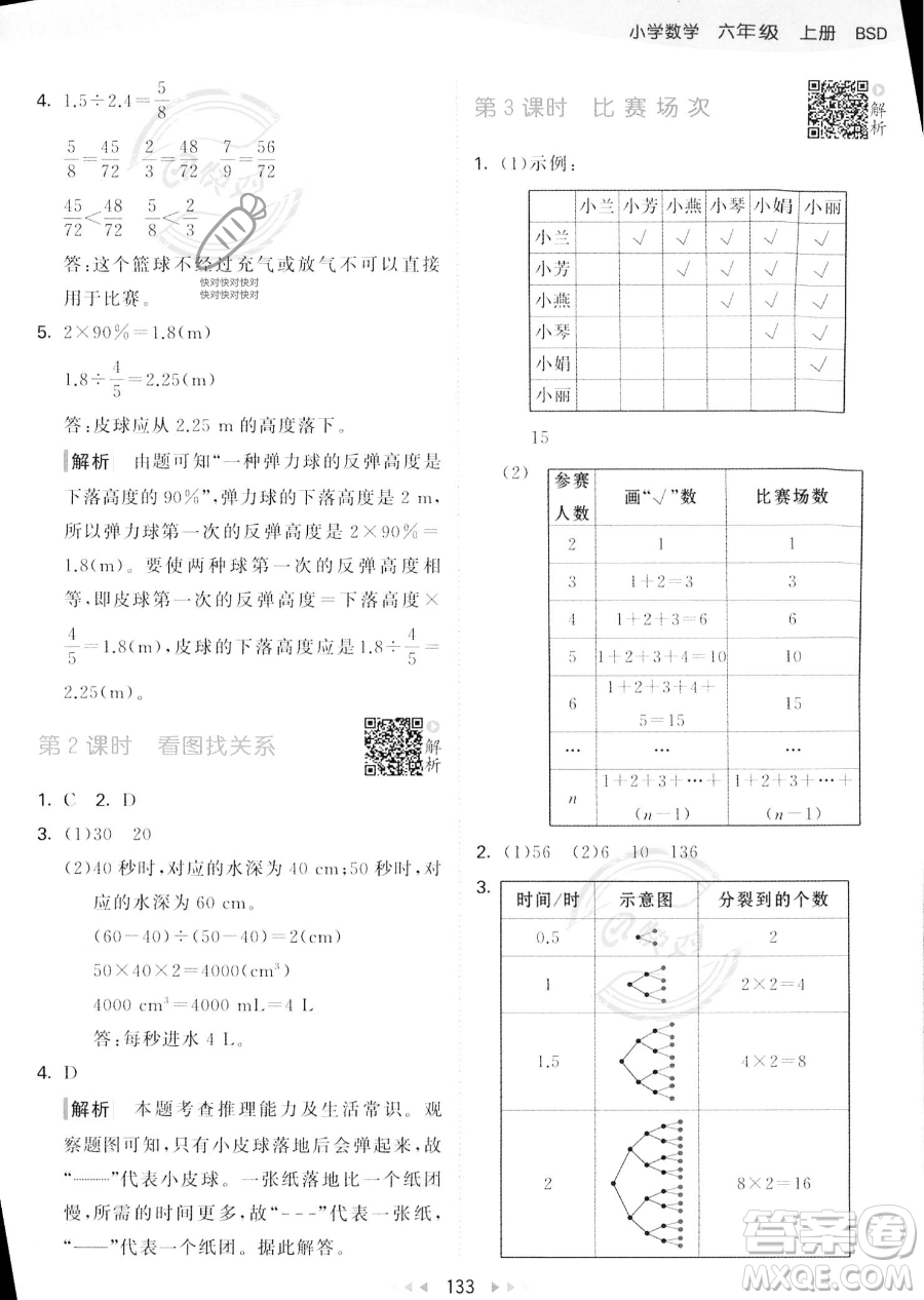 教育科學出版社2023秋季53天天練六年級上冊數(shù)學北師大版答案