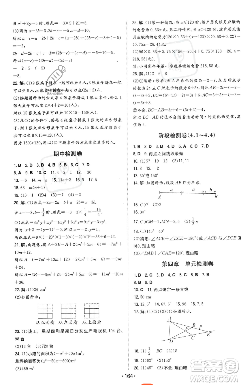 湖南教育出版社2023年一本同步訓(xùn)練七年級(jí)上冊(cè)數(shù)學(xué)北師大版答案