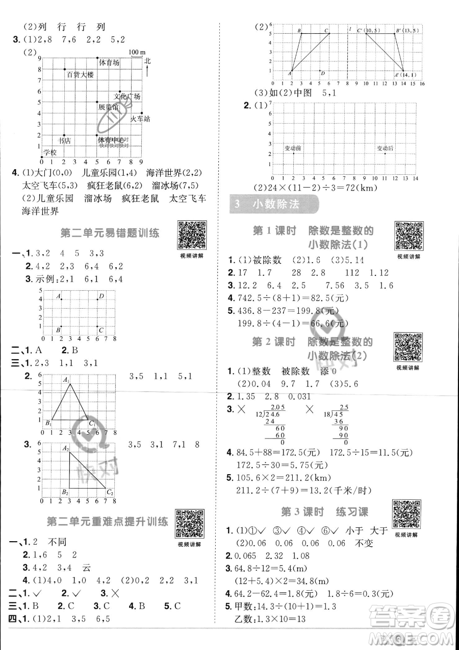 江西教育出版社2023陽光同學(xué)課時(shí)優(yōu)化作業(yè)五年級上冊數(shù)學(xué)人教版答案