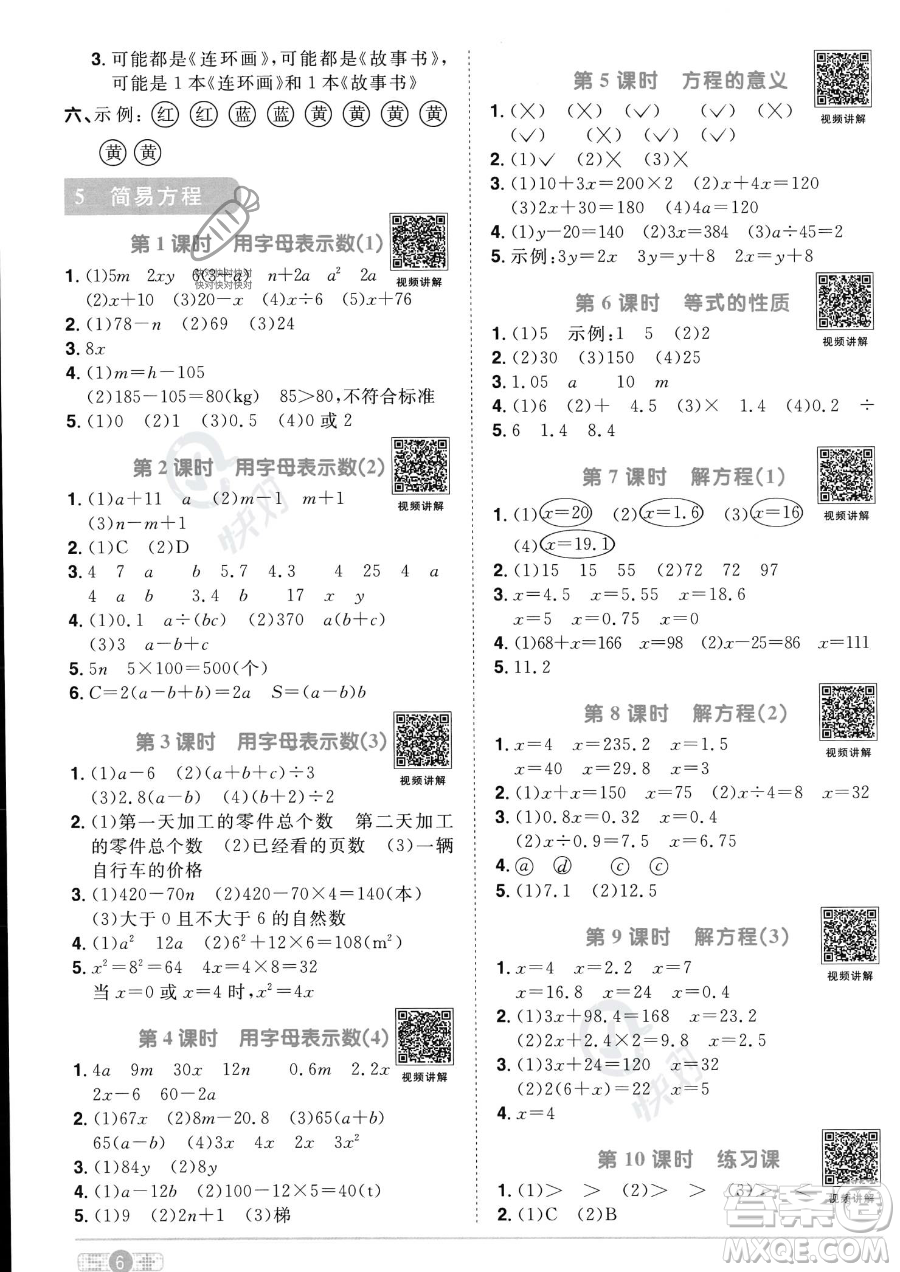 江西教育出版社2023陽光同學(xué)課時(shí)優(yōu)化作業(yè)五年級上冊數(shù)學(xué)人教版答案