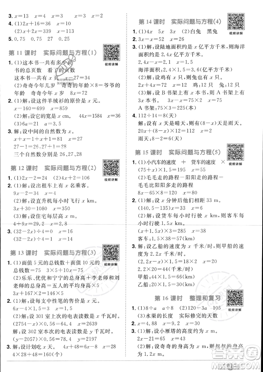 江西教育出版社2023陽光同學(xué)課時(shí)優(yōu)化作業(yè)五年級上冊數(shù)學(xué)人教版答案