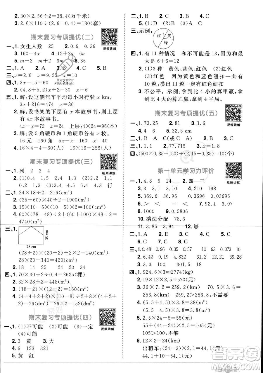 江西教育出版社2023陽光同學(xué)課時(shí)優(yōu)化作業(yè)五年級上冊數(shù)學(xué)人教版答案