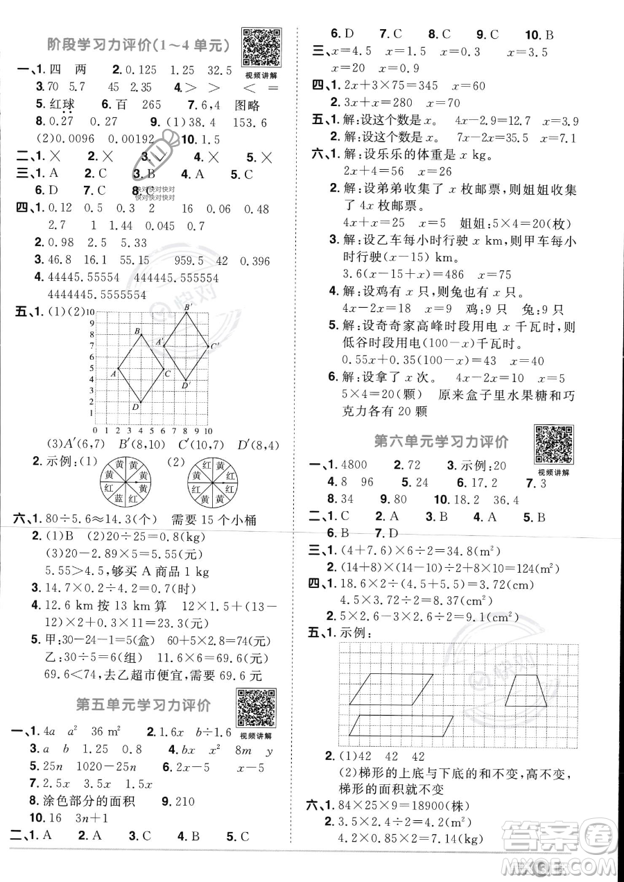 江西教育出版社2023陽光同學(xué)課時(shí)優(yōu)化作業(yè)五年級上冊數(shù)學(xué)人教版答案