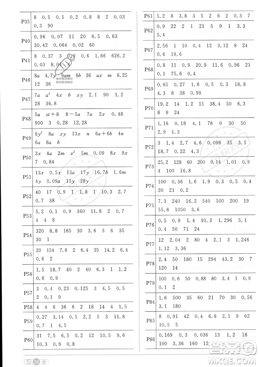 江西教育出版社2023陽光同學(xué)課時(shí)優(yōu)化作業(yè)五年級上冊數(shù)學(xué)人教版答案