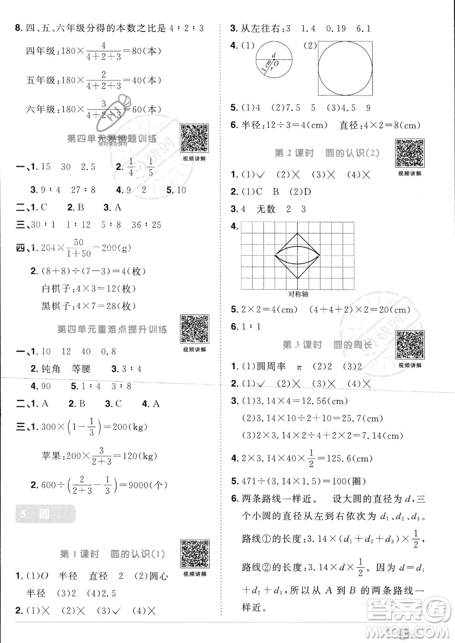 江西教育出版社2023陽(yáng)光同學(xué)課時(shí)優(yōu)化作業(yè)六年級(jí)上冊(cè)數(shù)學(xué)人教版答案