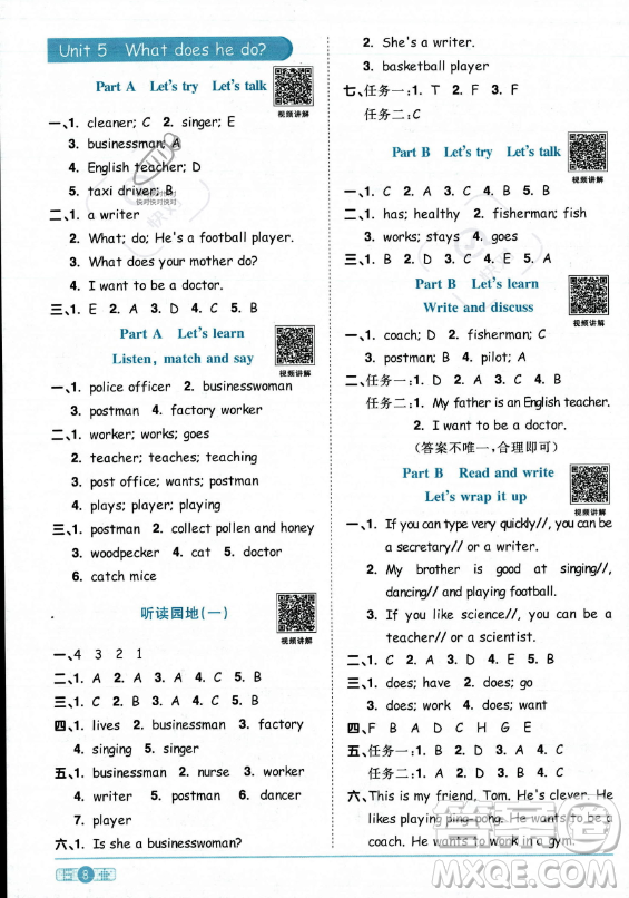 江西教育出版社2023陽光同學(xué)課時優(yōu)化作業(yè)六年級上冊英語人教PEP版答案