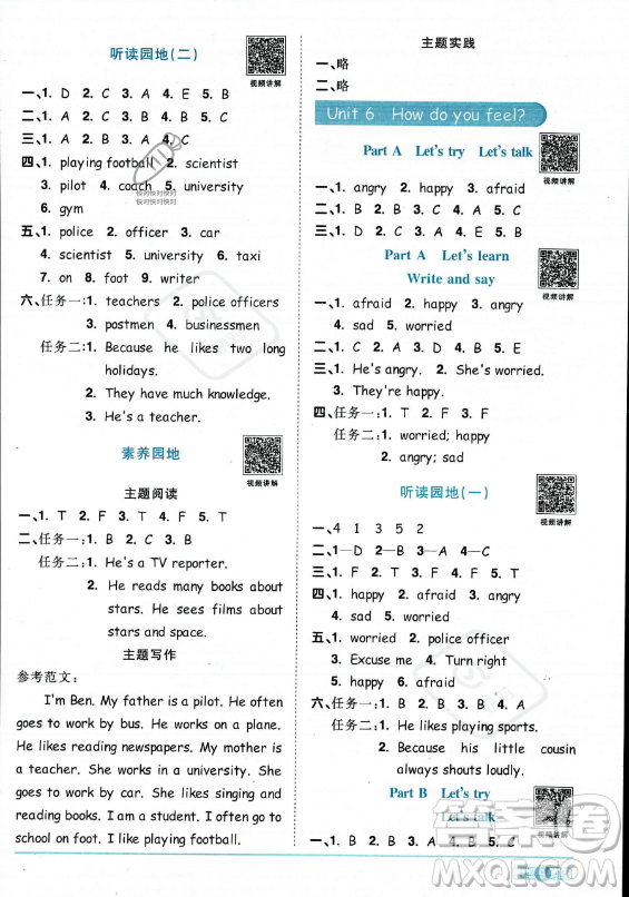 江西教育出版社2023陽光同學(xué)課時優(yōu)化作業(yè)六年級上冊英語人教PEP版答案