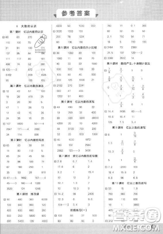 江西教育出版社2023陽光同學(xué)計(jì)算小達(dá)人四年級上冊數(shù)學(xué)人教版答案