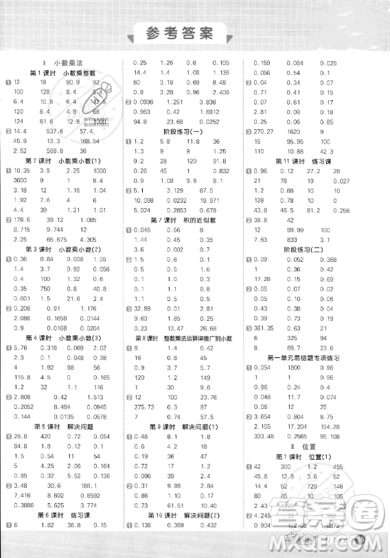 江西教育出版社2023陽光同學(xué)計算小達(dá)人五年級上冊數(shù)學(xué)人教版答案