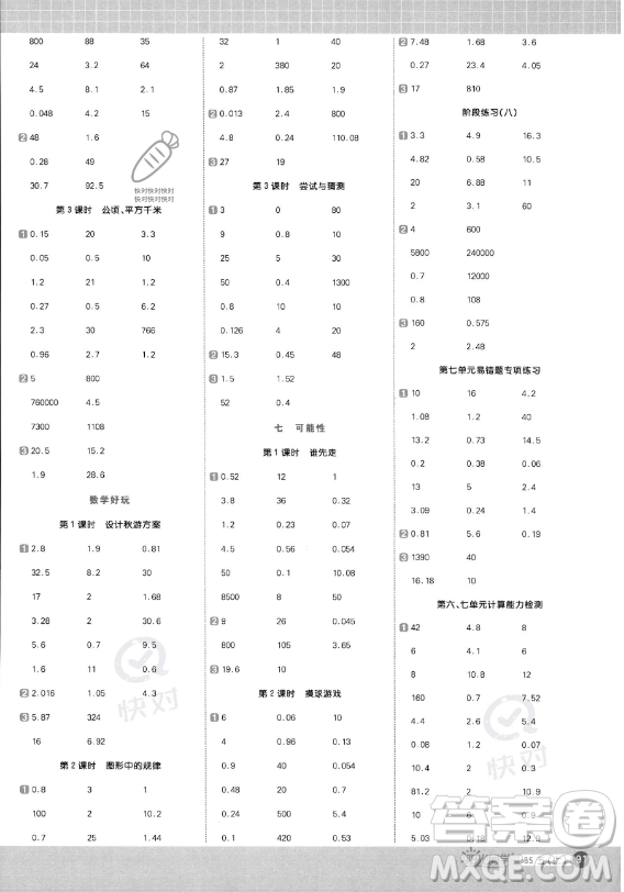 江西教育出版社2023陽光同學計算小達人五年級上冊數學北師大版答案